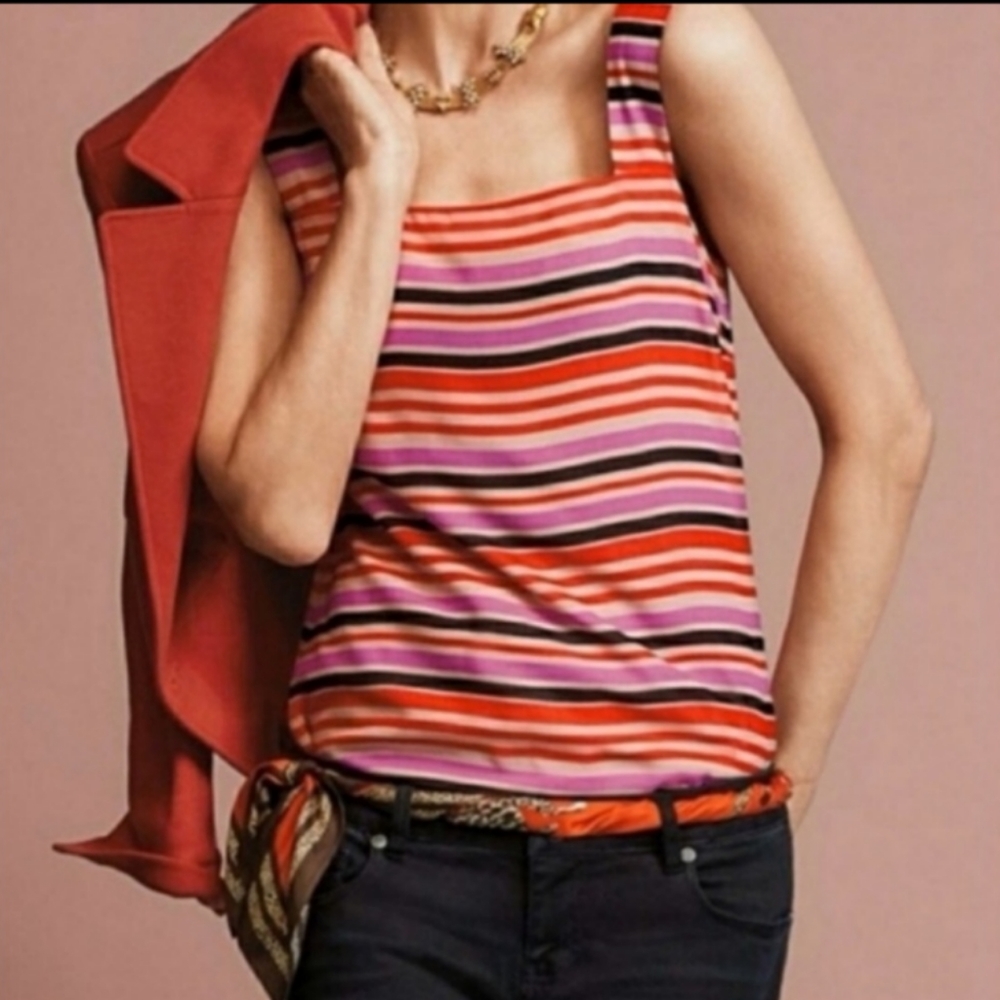 Cabi Striped Cami Tank Top Style # 3448 London Calling Banded Mod Red Tan Size S